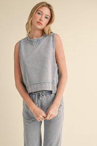 KIMBERLY C - Mineral Wash Sleeveless Top: Charcoal