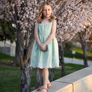 Hope and Henry - Ruched Organic Party Dress: Mint Seersucker