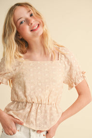 heart and arrow - TWEEN KIDS GIRLS PUFF SLV EMB PEPLUM TOP KT2648 (7-14): 7/8