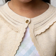 Hope and Henry - Organic Cropped Special Cardigan: Light Oatmeal Scallop