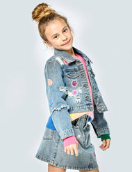 Hannah Banana - VINTAGE JEAN JACKET WITH SEQUIN PATCHES: STONEWASH / 8