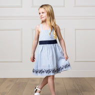 Hope and Henry - Organic Embroidered Special Sundress: Blue Seersucker
