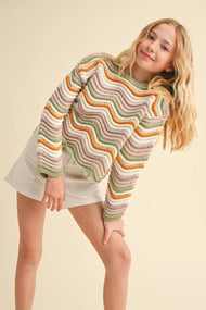 heart and arrow - TWEEN GIRLS KIDS CREW NECK WAVY RIB KNIT PULL OVER (7-14)