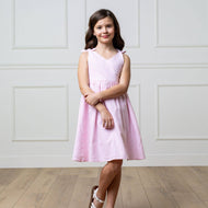 Hope and Henry - Bow Shoulder Swing Dress: Classic Pink and White Stripe