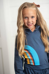 Oopsie Daisy - Kids Navy Blue Rainbow Hooded Ruffle Sweatsuit Lounge Set