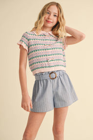 heart and arrow - TWEEN KIDS GIRLS COLLARED CROP KNIT TOP (7-14)