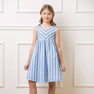 Hope and Henry - Bow Shoulder Swing Dress: Blue Variegated Stripe