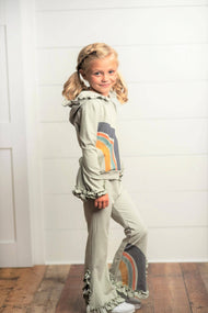 Oopsie Daisy - Girls Gray Sage Rainbow Hooded Sweatsuit Lounge Set