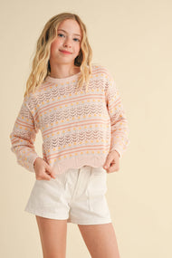 heart and arrow - TWEEN GIRLS KIDS PULL OVER TOP IN FLOWER POINTELLE (7-14)