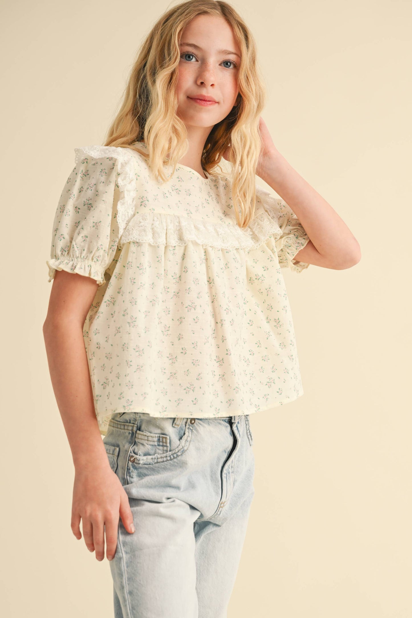 heart and arrow - TWEEN GIRLS KIDS FLOWY TOP  (7-14): 7/8