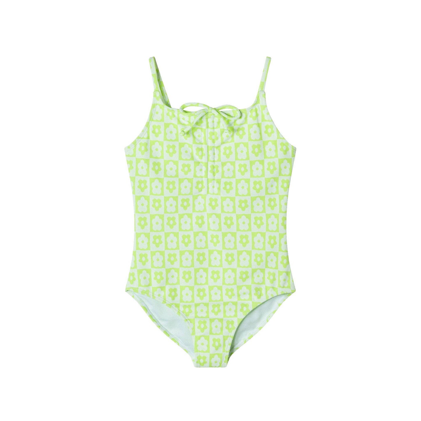 Andy & Evan - Kids (7-16) One Piece Swim Suit | Floral Check: Green