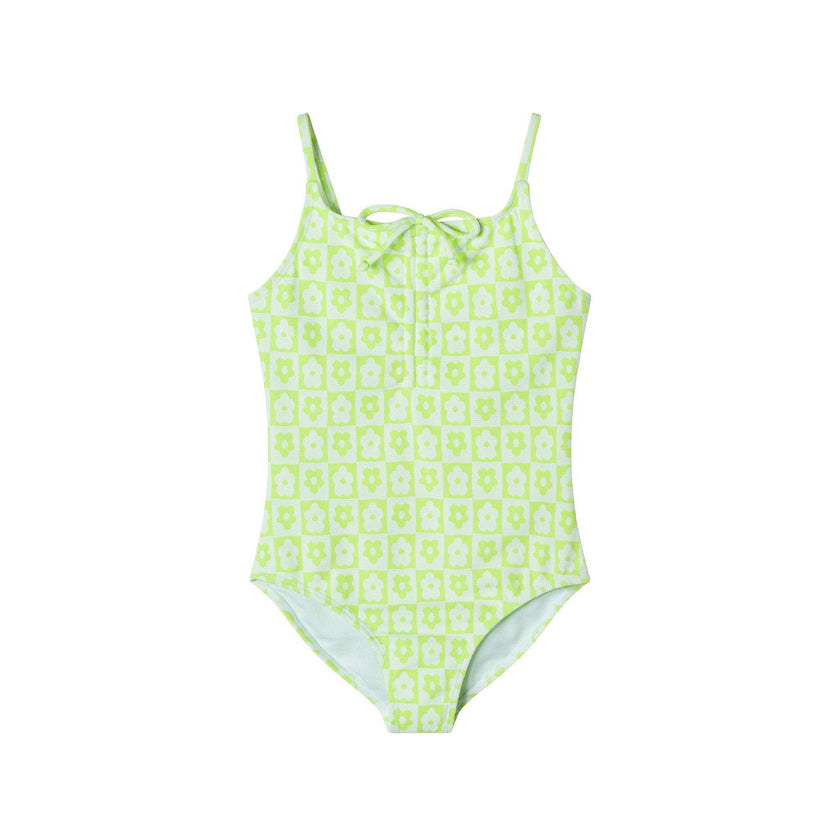 Andy & Evan - Kids (7-16) One Piece Swim Suit | Floral Check: Green