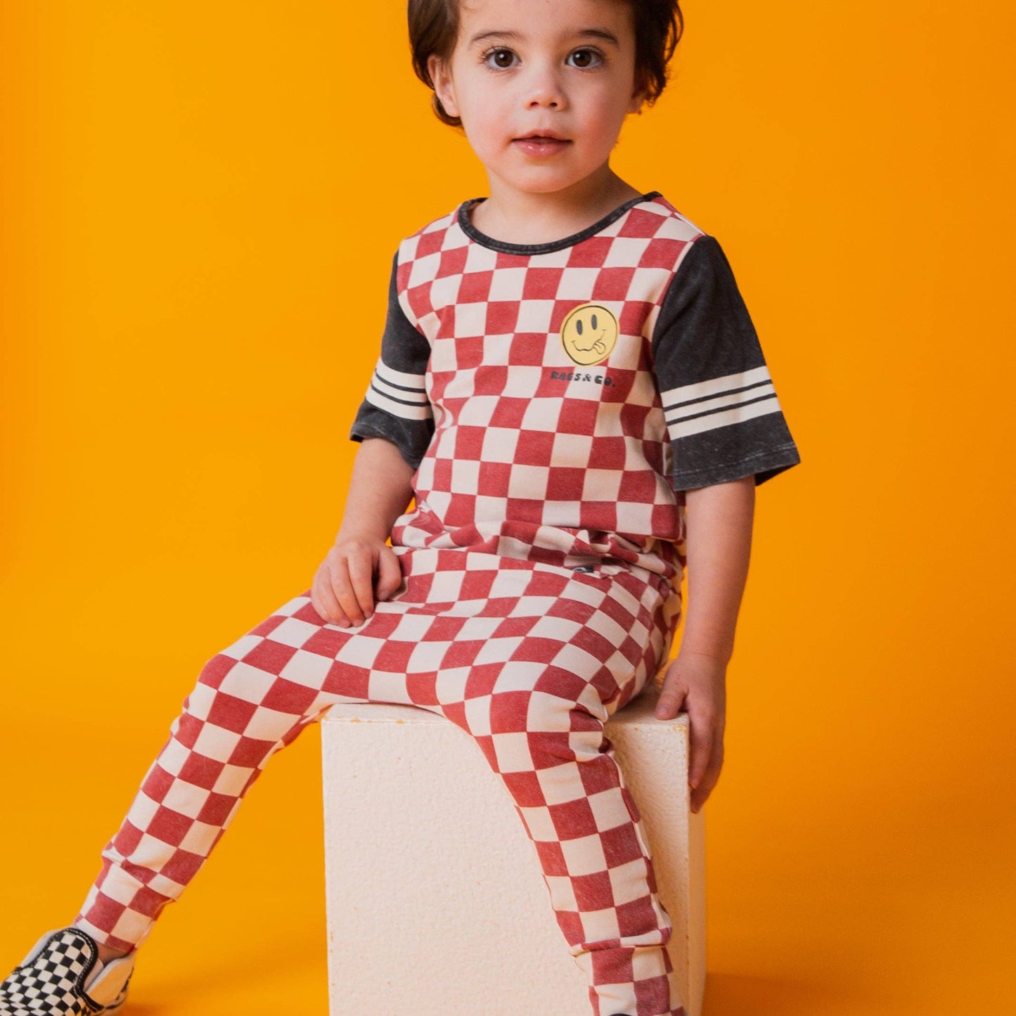 RAGS - Rag Romper - Red Check Smiley