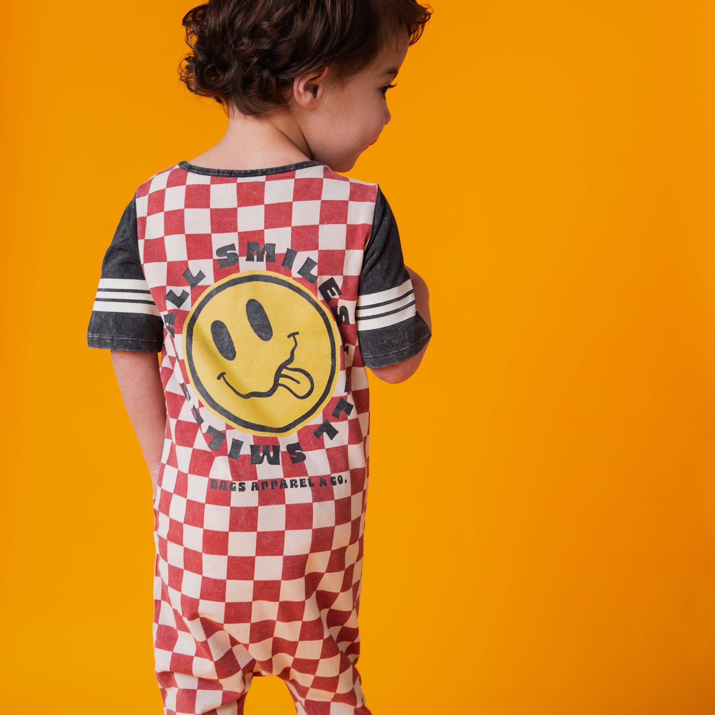 RAGS - Rag Romper - Red Check Smiley