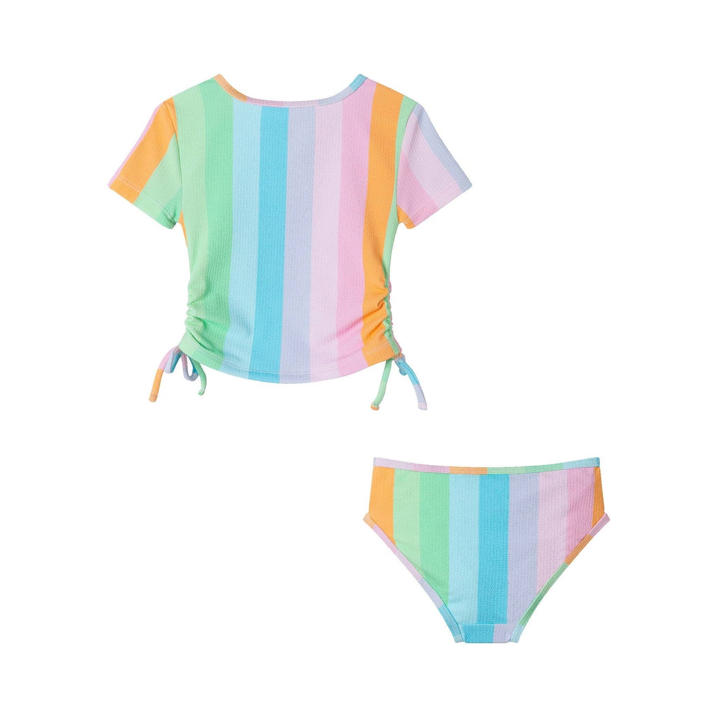 Andy & Evan - Kids (2-7) Short Sleeve Rashguard Set | Rainbow Striped: Pink