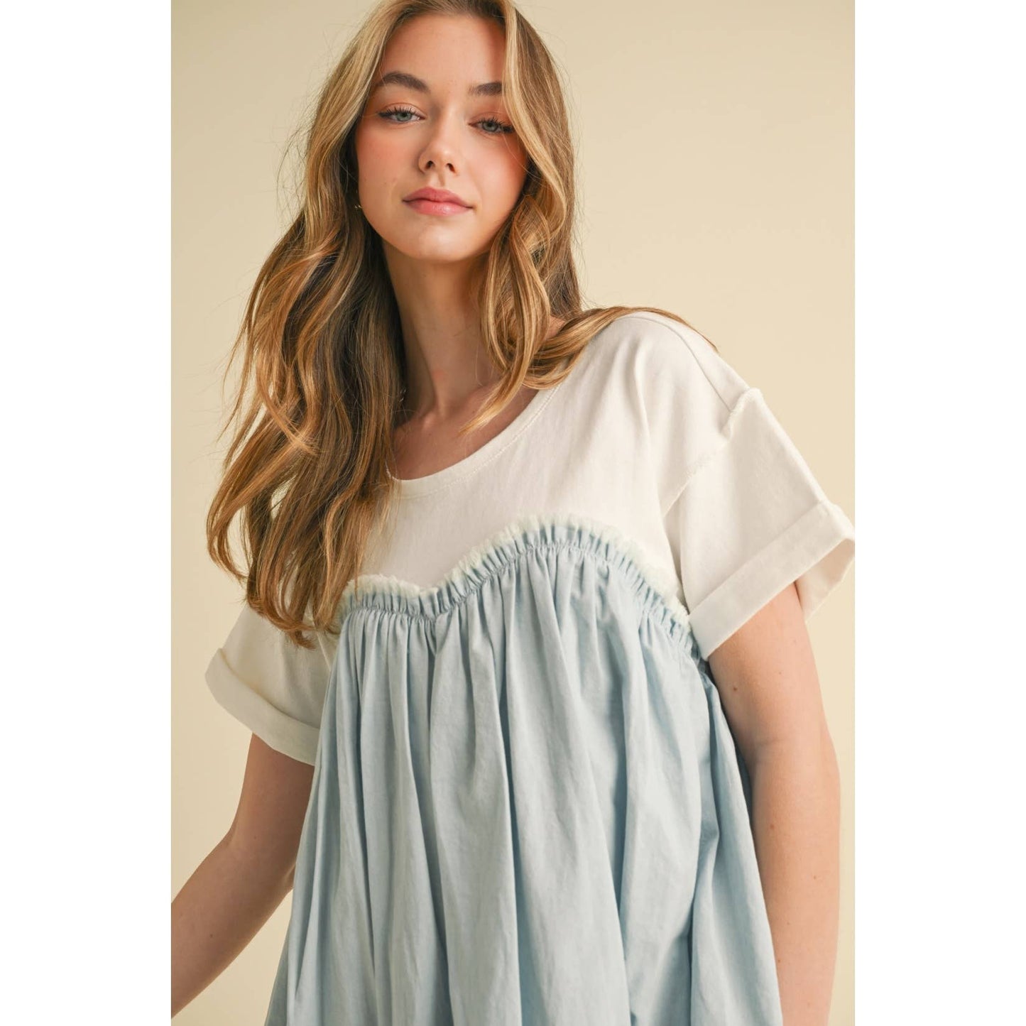 Camellia - TWOFER CHAMBRAY BABYDOLL DRESS : MEDIUM WASH