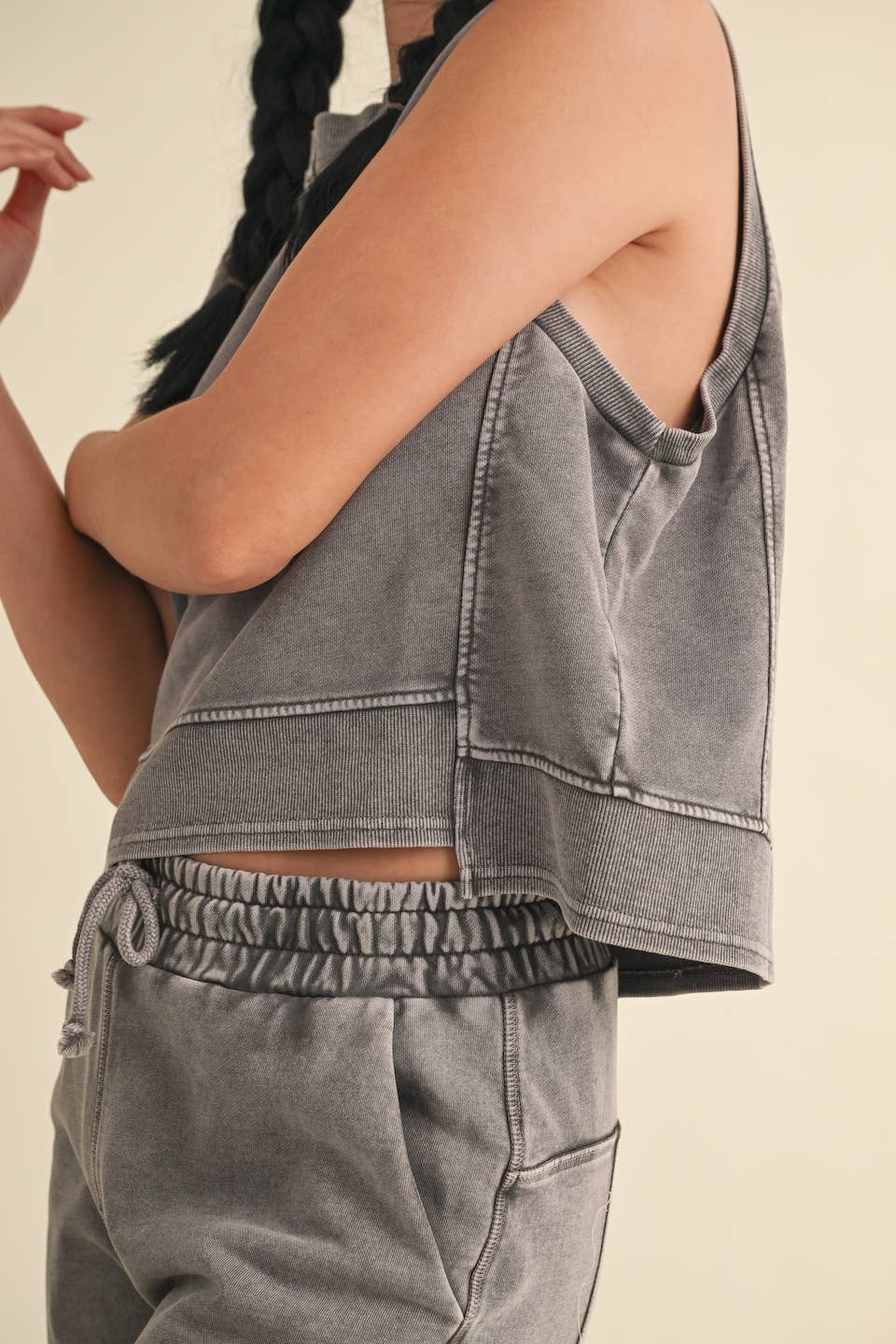 KIMBERLY C - Mineral Wash Sleeveless Top: Charcoal