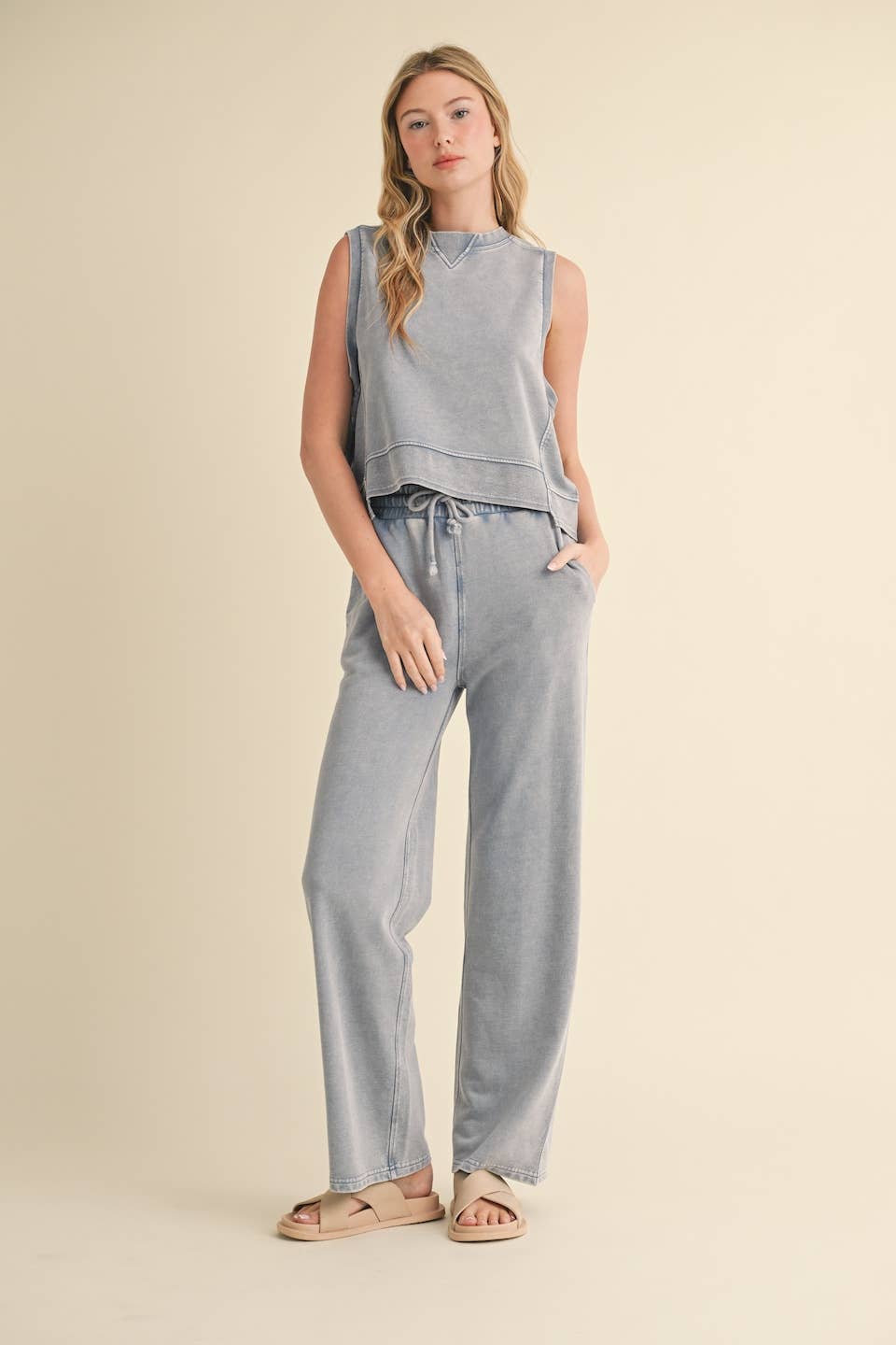 KIMBERLY C - Mineral Wash Sleeveless Top: Charcoal