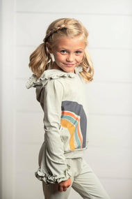 Oopsie Daisy - Girls Gray Sage Rainbow Hooded Sweatsuit Lounge Set
