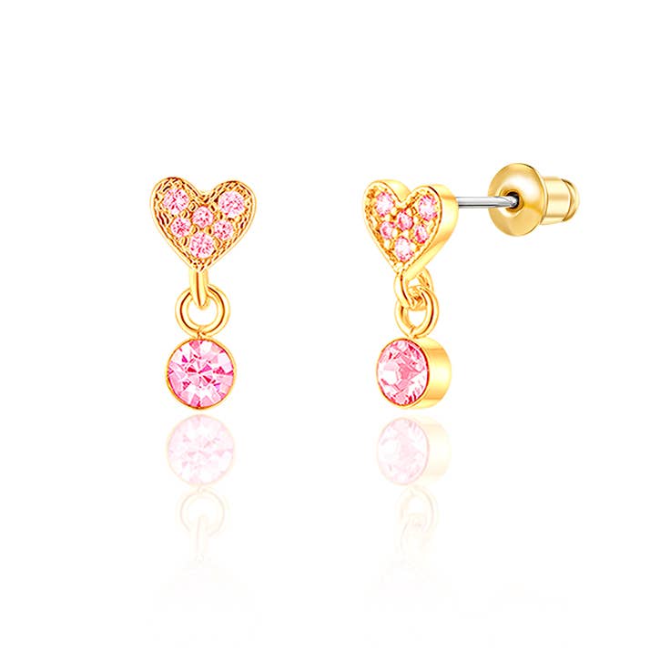 Girl Nation - Little Luxe Drop Earrings | Heart with Pink Cubic Zirconia
