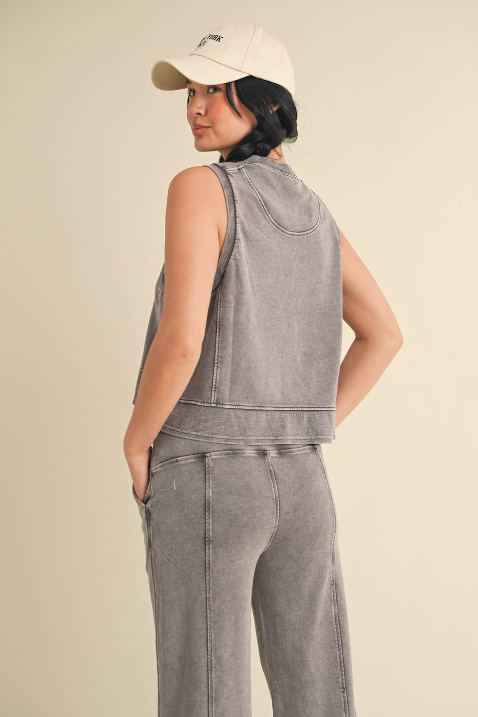 KIMBERLY C - Mineral Wash Sleeveless Top: Charcoal