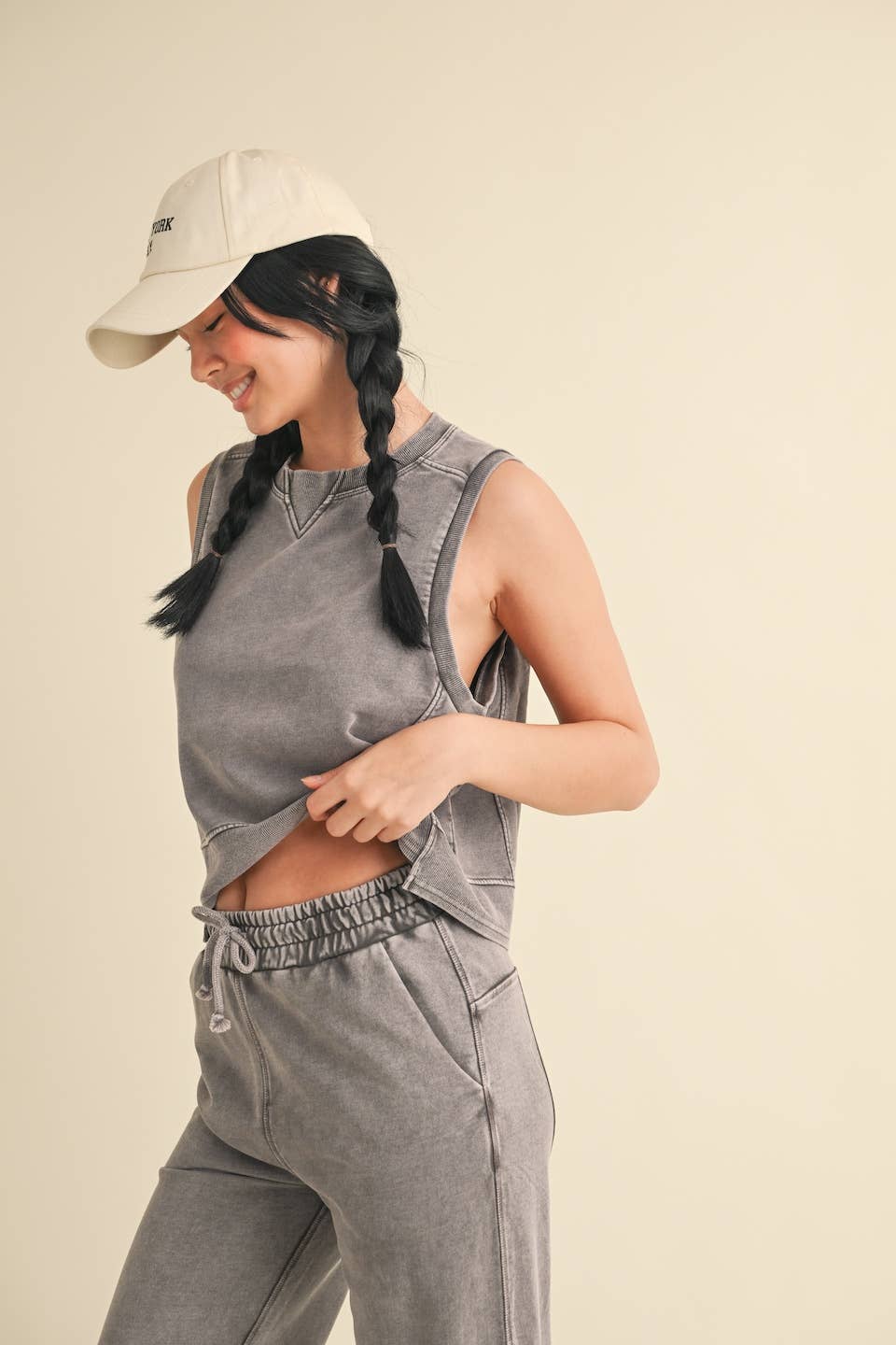 KIMBERLY C - Mineral Wash Sleeveless Top: Charcoal