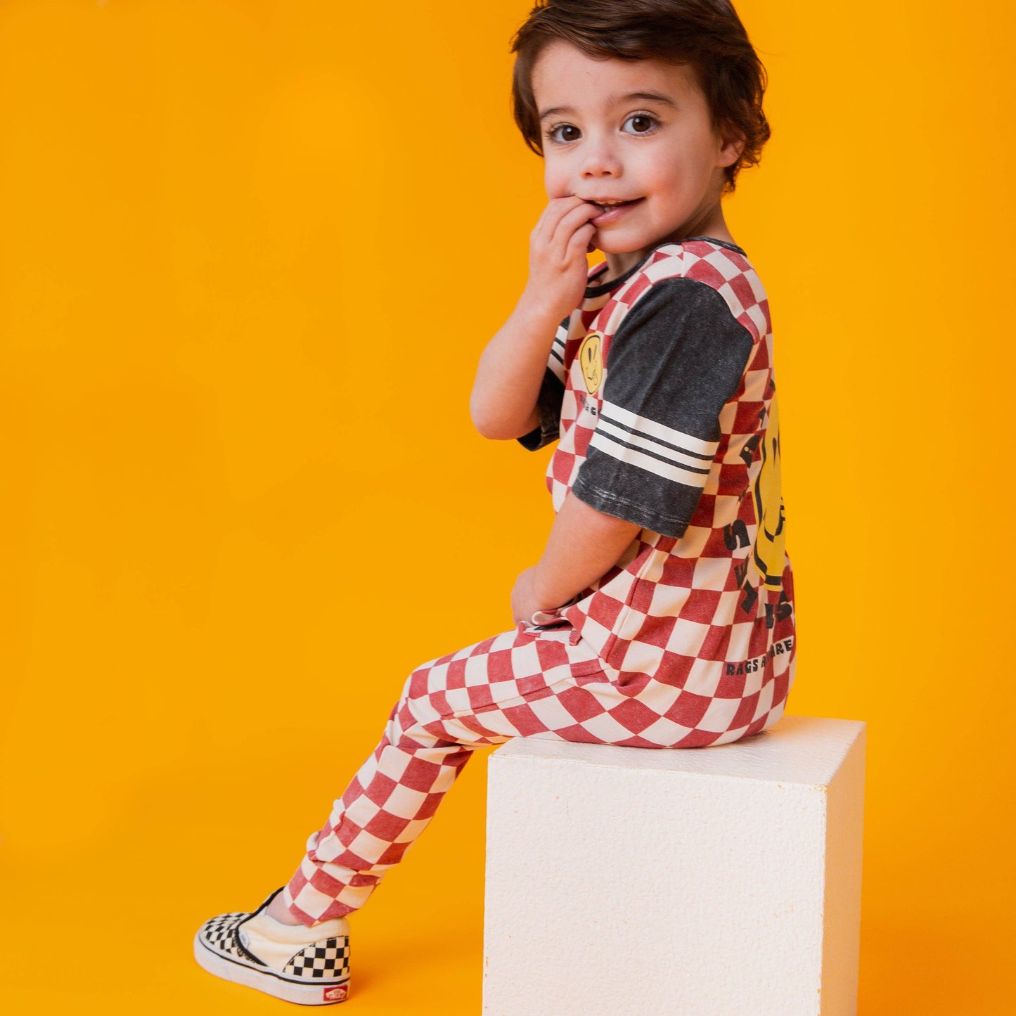 RAGS - Rag Romper - Red Check Smiley
