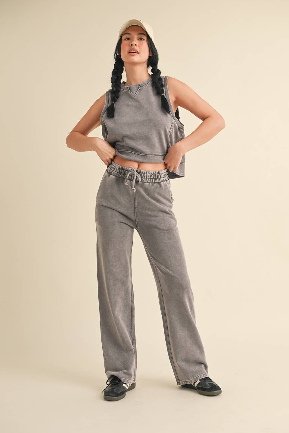 KIMBERLY C - Mineral Wash Sleeveless Top: Charcoal