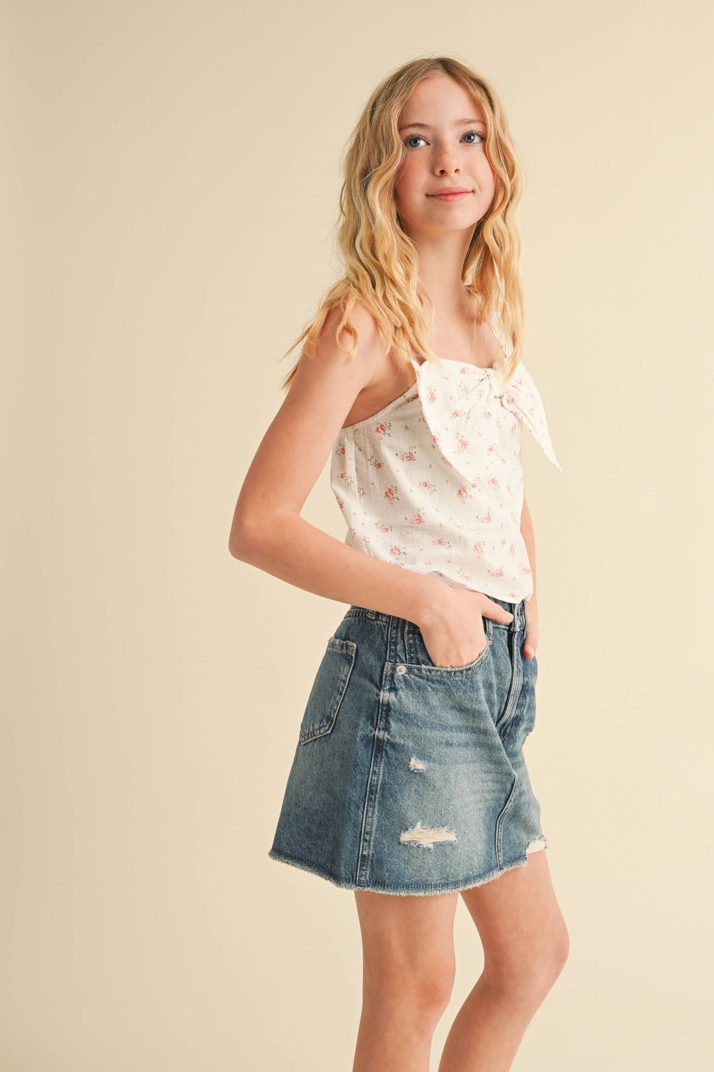 heart and arrow - TWEEN KIDS GIRLS BOW FRONT SLEEVELESS TOP (7-14)