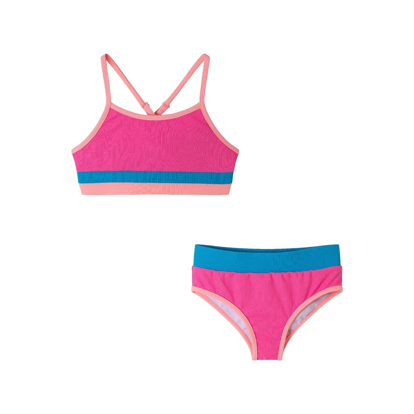 Andy & Evan - Kids (4-16) Two Piece Swim Suit | Pink Color Block: Pink