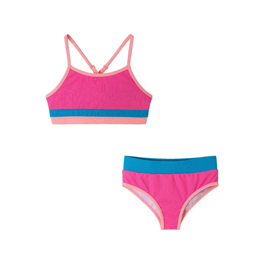 Andy & Evan - Kids (4-16) Two Piece Swim Suit | Pink Color Block: Pink