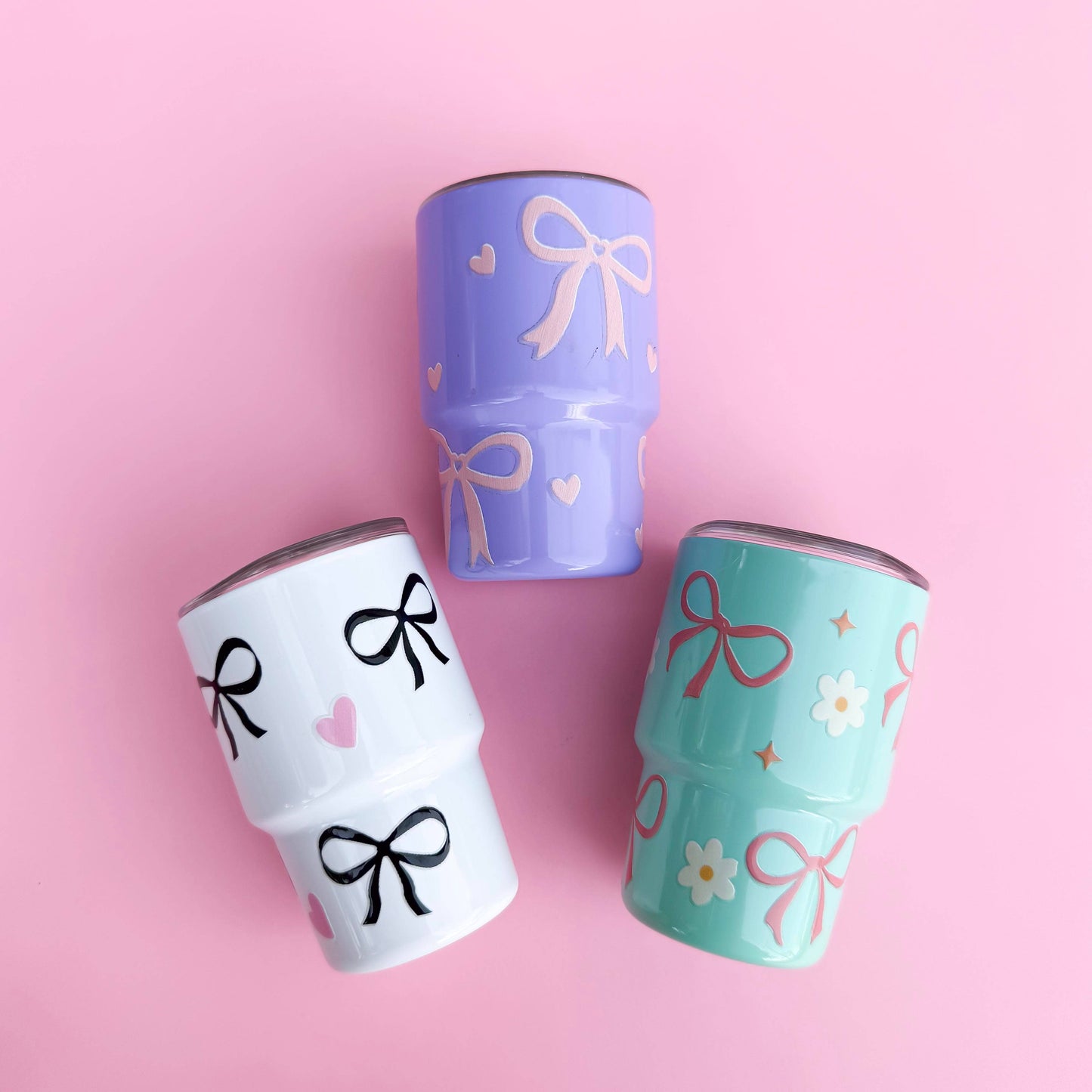Leo & Lee Studio - Coquette Tiny Spring Tumblers/ 3oz Stainless Steel Cups : White/Black bows