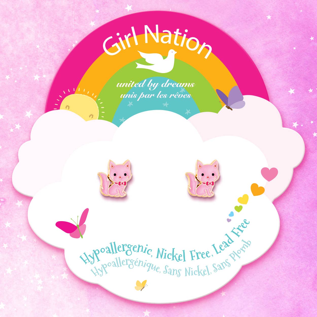 Girl Nation - Pink Kitty Cutie Stud Earrings
