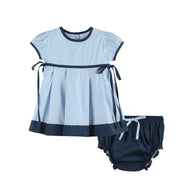 Lil Cactus - Light Blue and Dark Blue Ribbon Dress and Bloomers: 18-24M