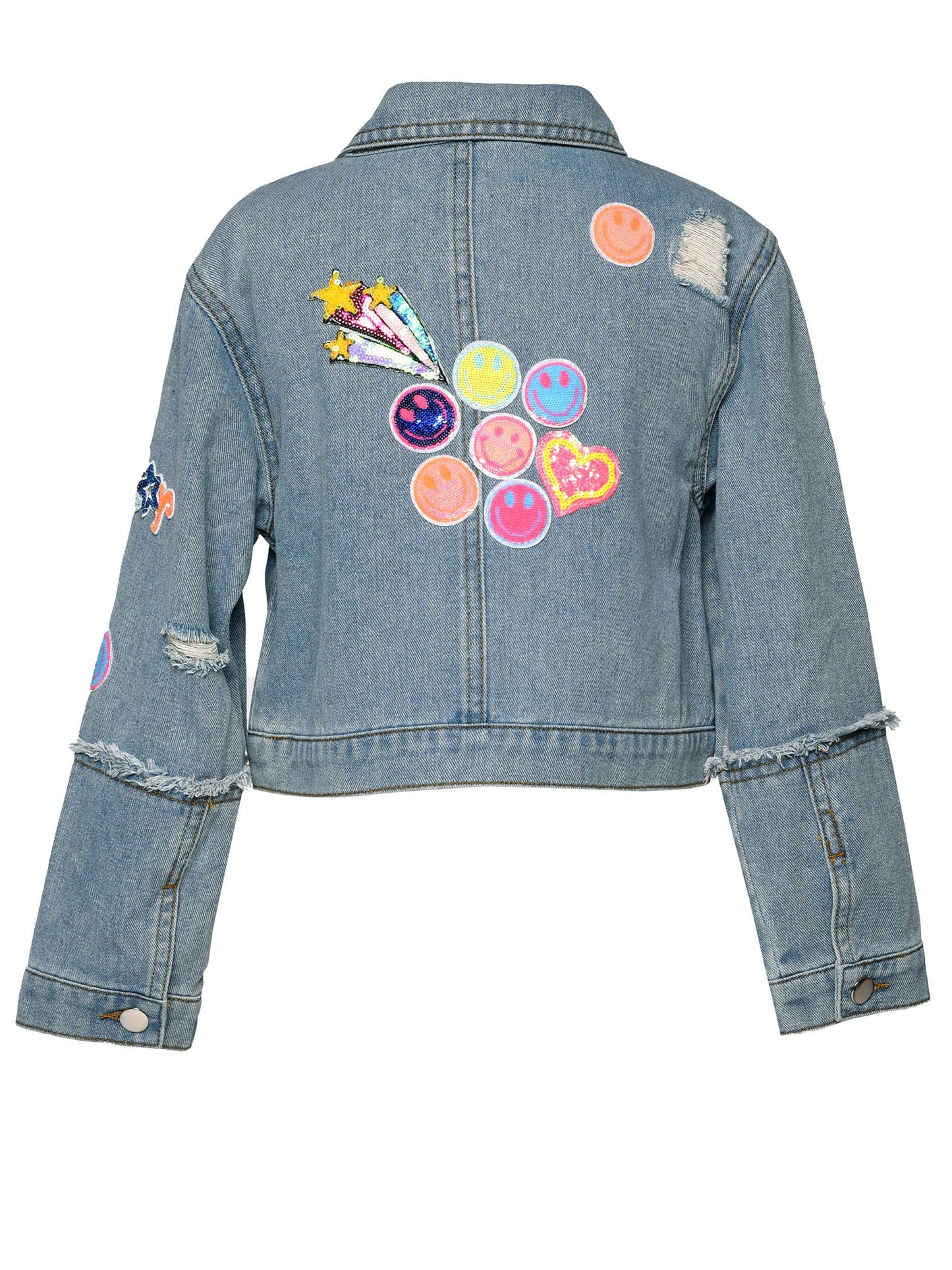 Hannah Banana - VINTAGE JEAN JACKET WITH SEQUIN PATCHES: STONEWASH / 8