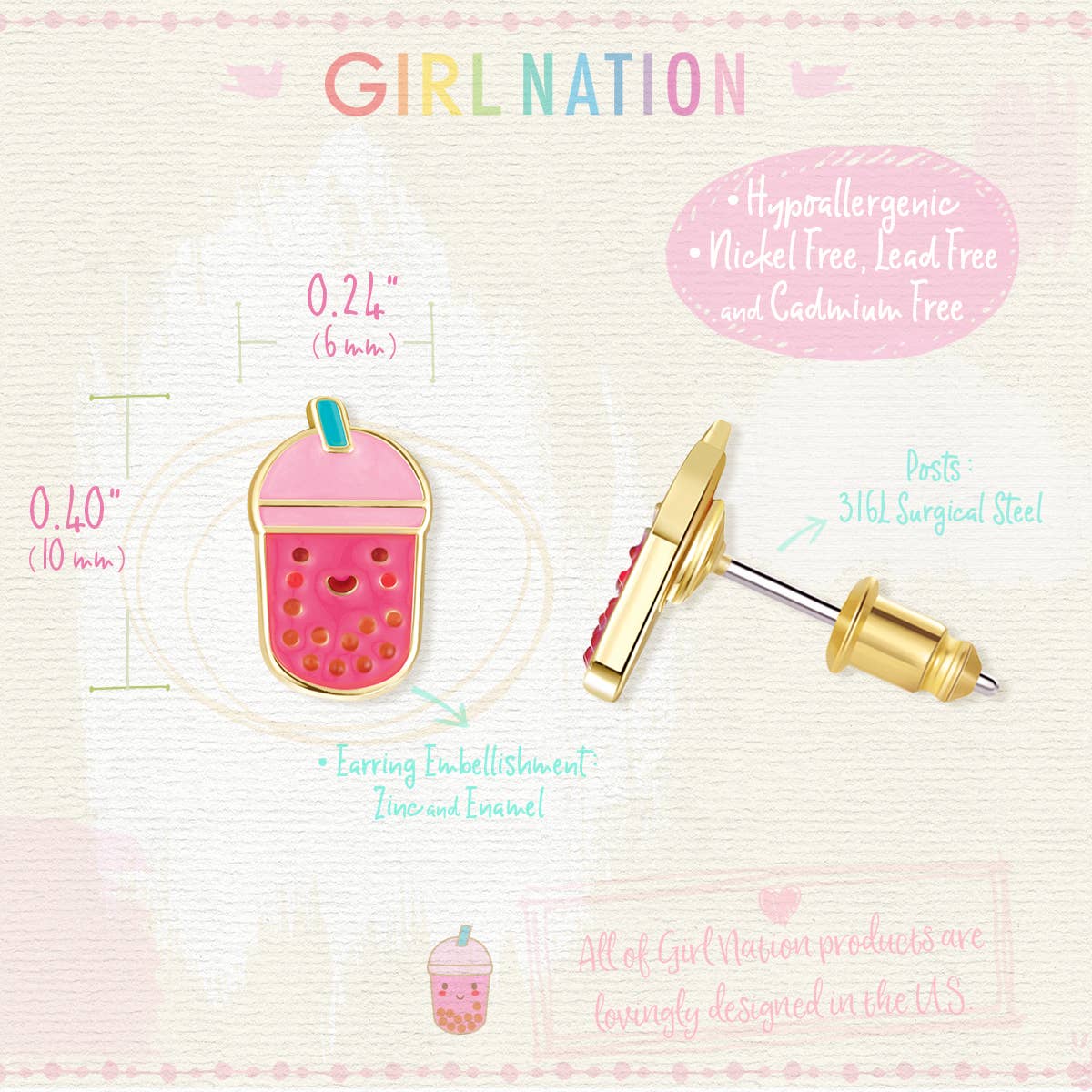 Girl Nation - Boba Tea Bliss Cutie Stud Earrings