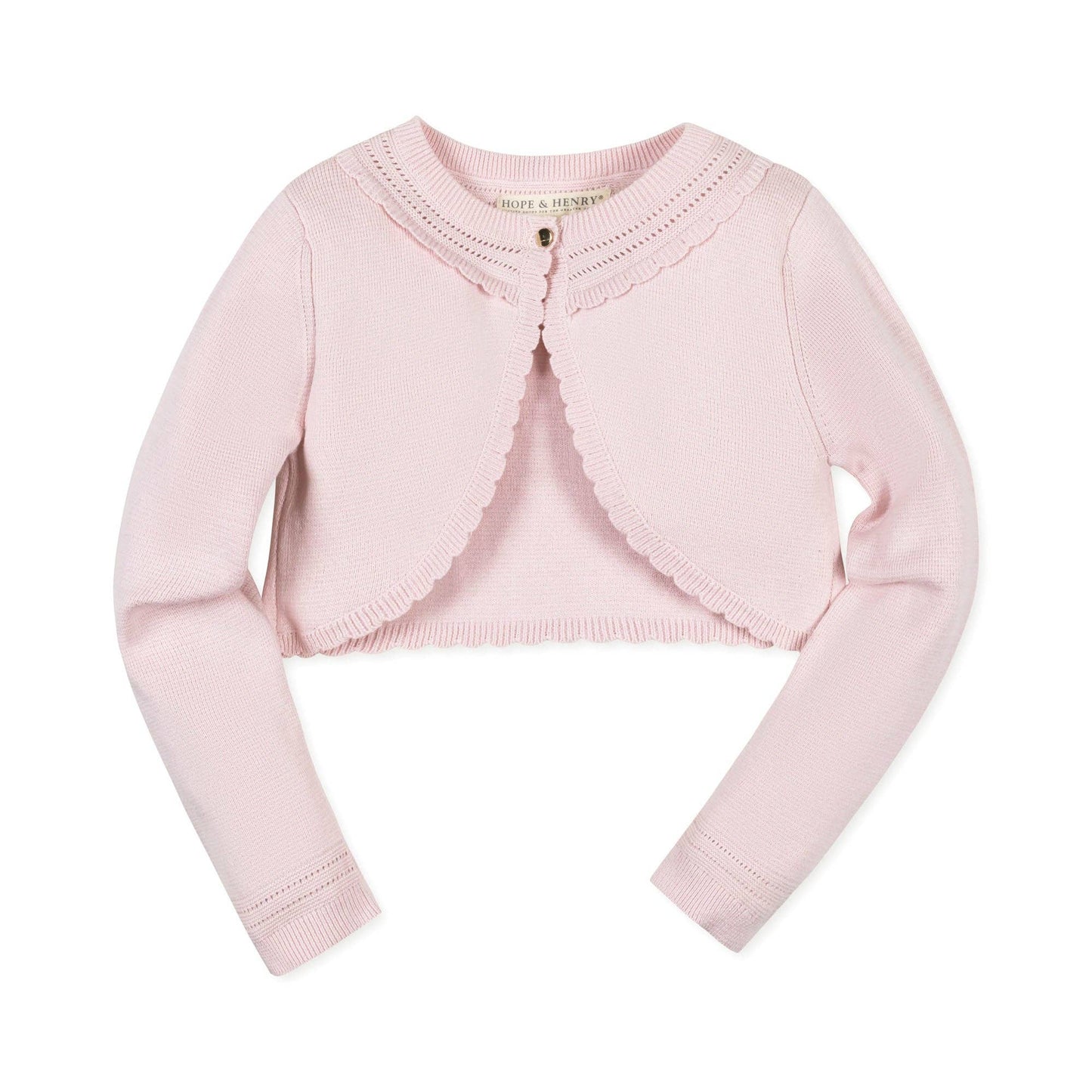 Hope and Henry - Organic Cropped Special Cardigan: Pale Pink Scallop / XX-Small