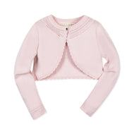 Hope and Henry - Organic Cropped Special Cardigan: Pale Pink Scallop / XX-Small