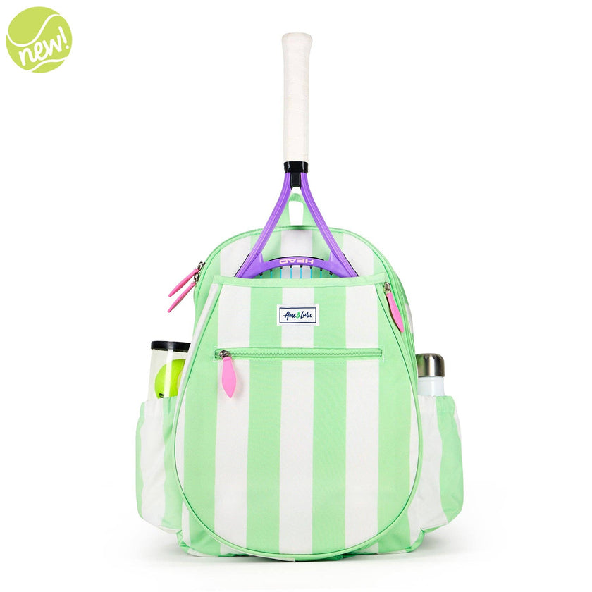 Ame & Lulu - Jr. Love Tennis Backpack: Mint Cabana Stripes