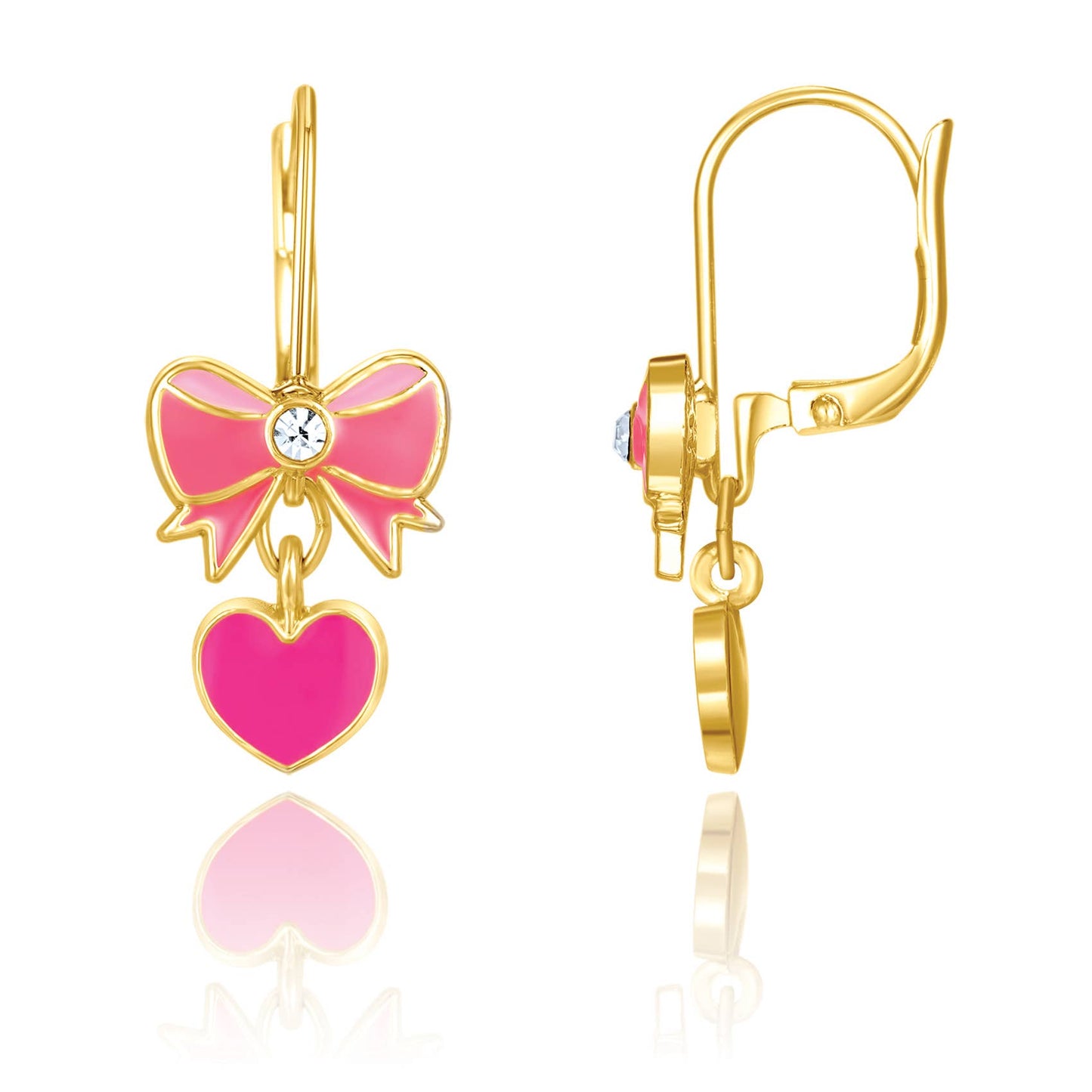 Girl Nation - Pink Heart and Bow Leverback Earrings