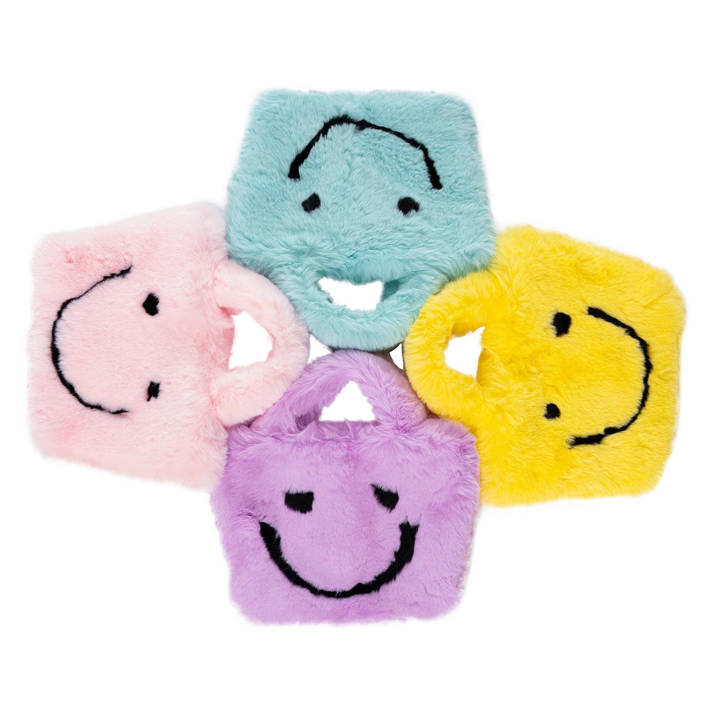 Malibu Sugar - Faux Fur Fuzzy Happy Face Purses : BLUE