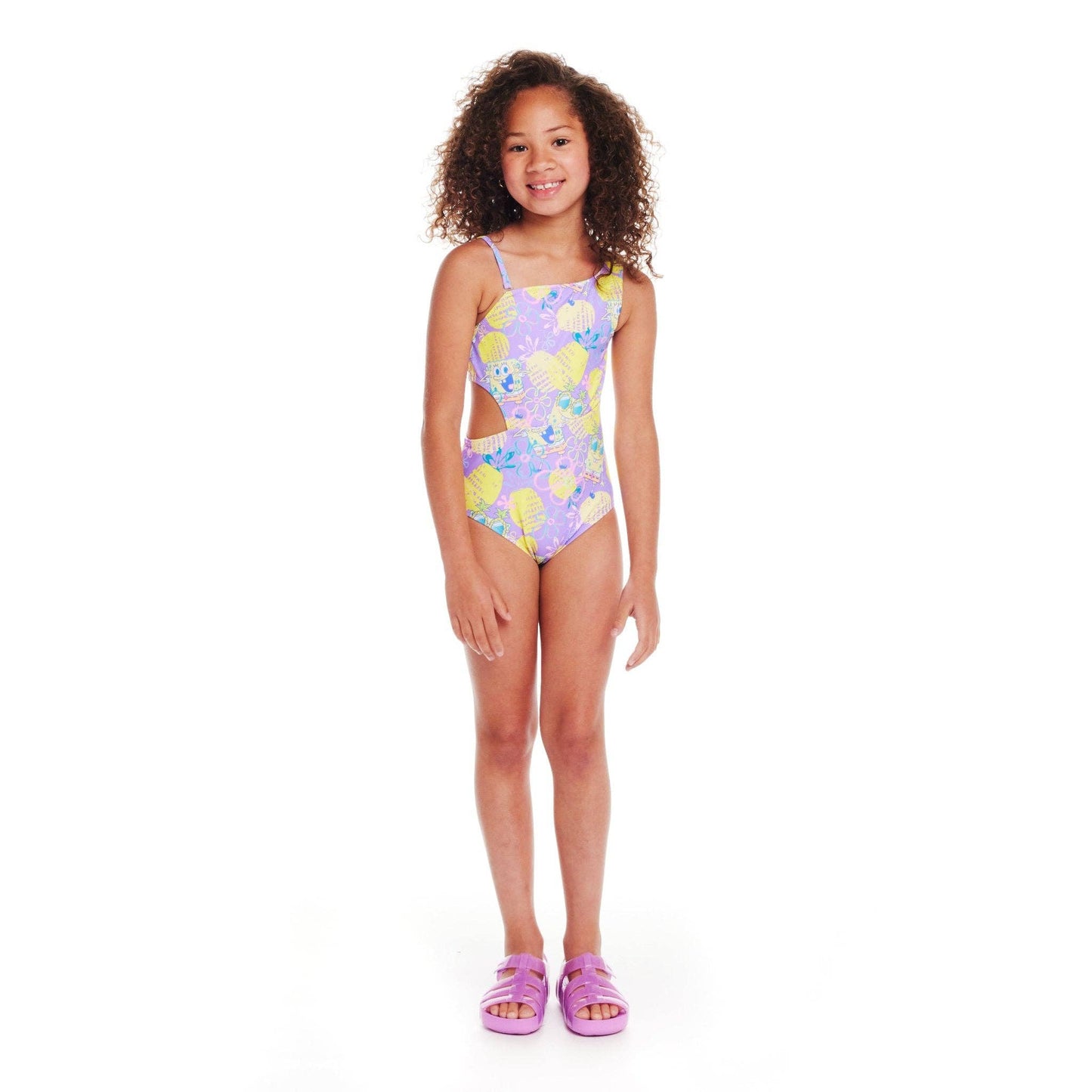 Andy & Evan - SpongeBob SquarePants™ x Andy & Evan® | Kids (2-7) Pineapple Print One Piece Swimsuit: Purple
