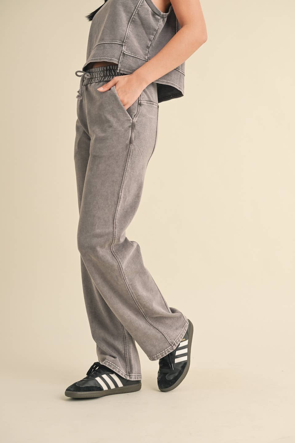 KIMBERLY C - Mineral Wash Pants: Charcoal