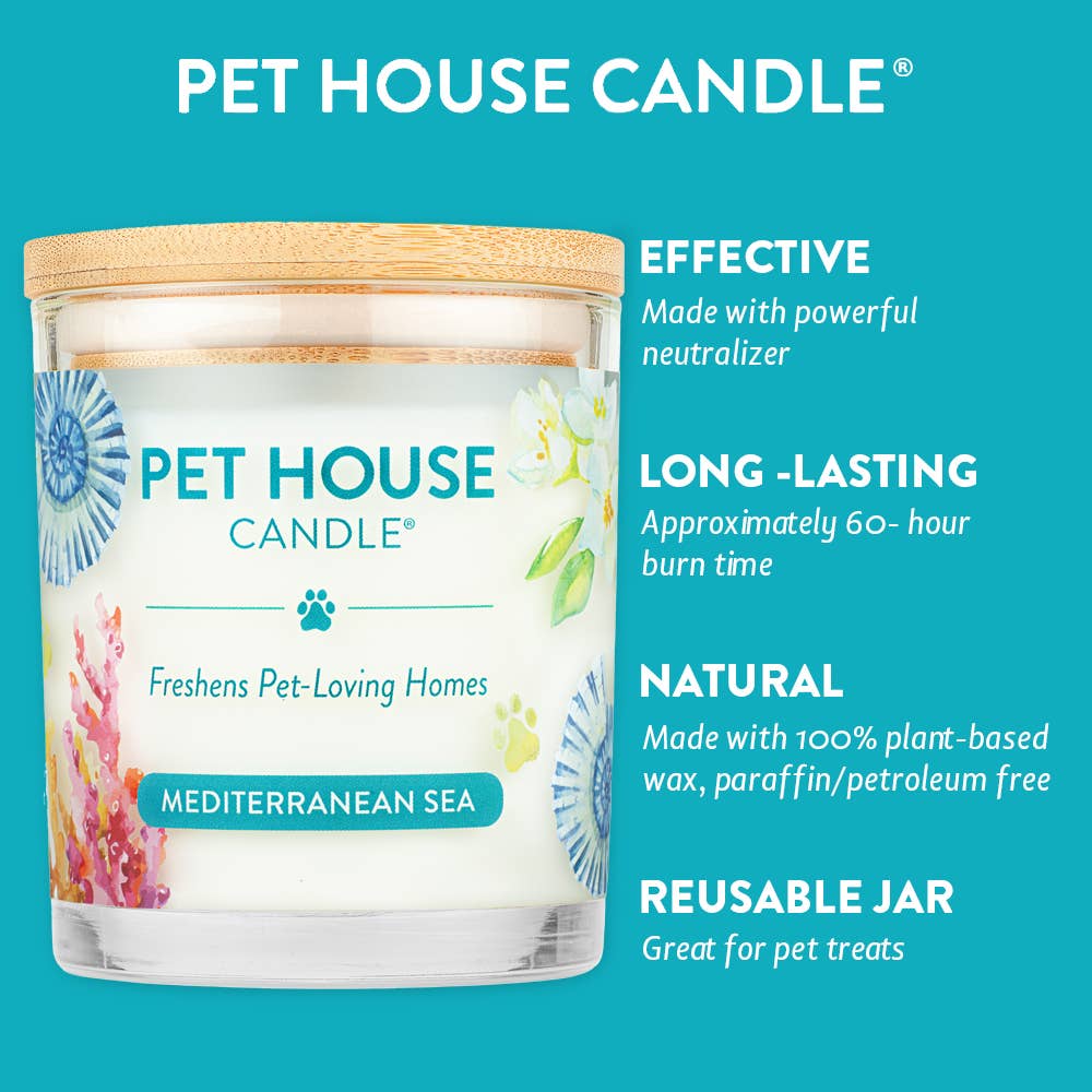Pet House by One Fur All - Mediterranean Sea 9 oz Candle - For pet-loving homes
