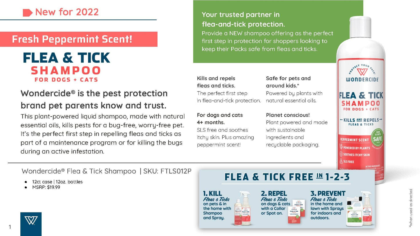 Pet Palette Distribution - Wondercide Flea & Tick Shampoo for Dogs+Cats-12oz Peppermint