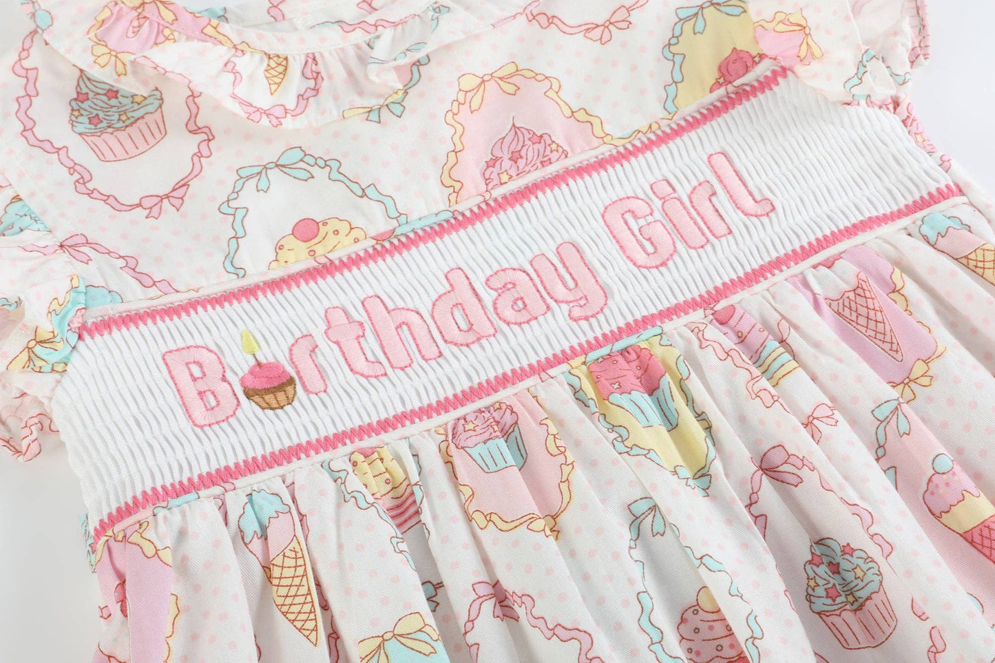 Lil Cactus - Pink and White Birthday Girl Smocked Dress