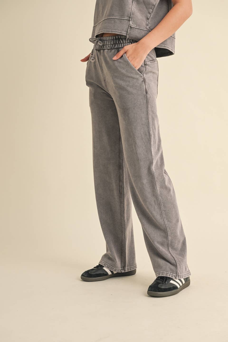 KIMBERLY C - Mineral Wash Pants: Charcoal