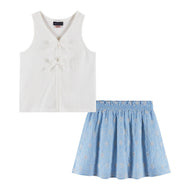 Andy & Evan - Kids (7-14) White Rib Knit Tank Set | Bows & Blue: Blue