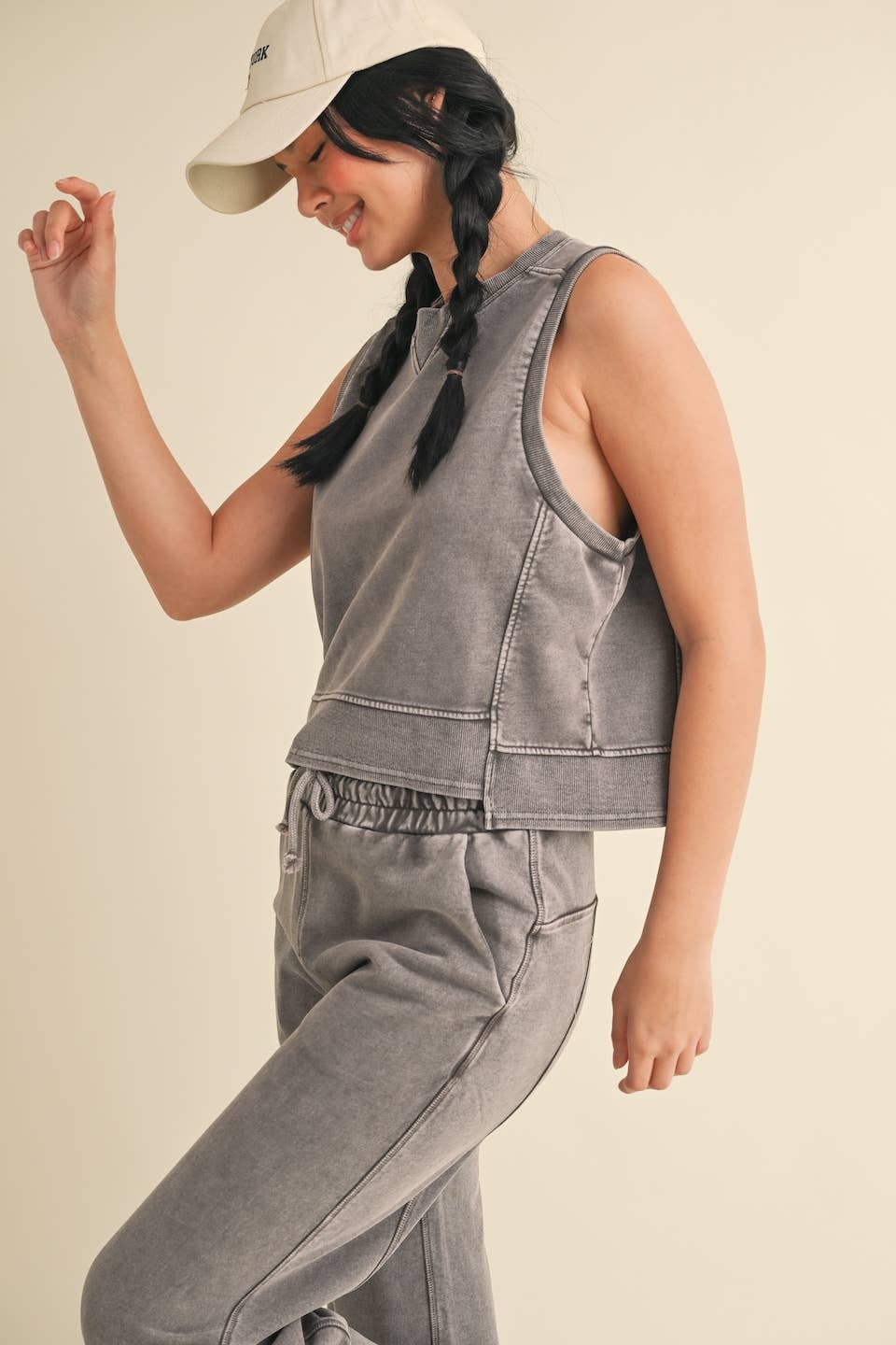 KIMBERLY C - Mineral Wash Sleeveless Top: Charcoal