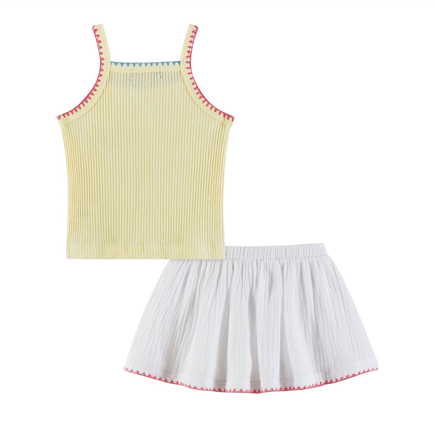 Andy & Evan - Kids (2-6x) Knit Halter Tank & White Gauze Skort | Beach Dreams: Yellow / 6X